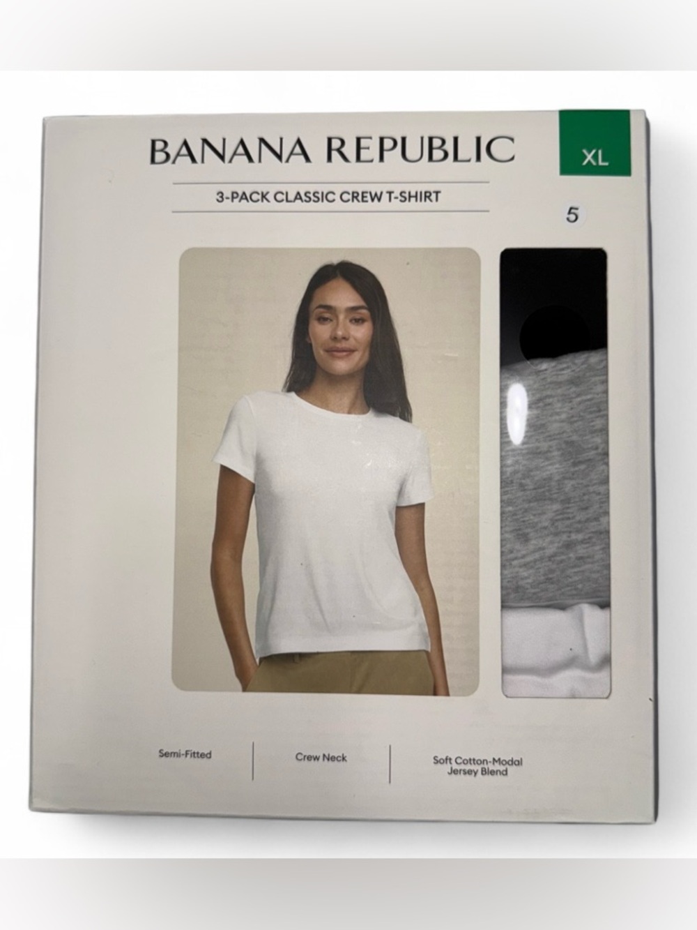 NWT Banana Republic 3 Pack Crew Neck T-Shirts Womens XL Black Gray White New